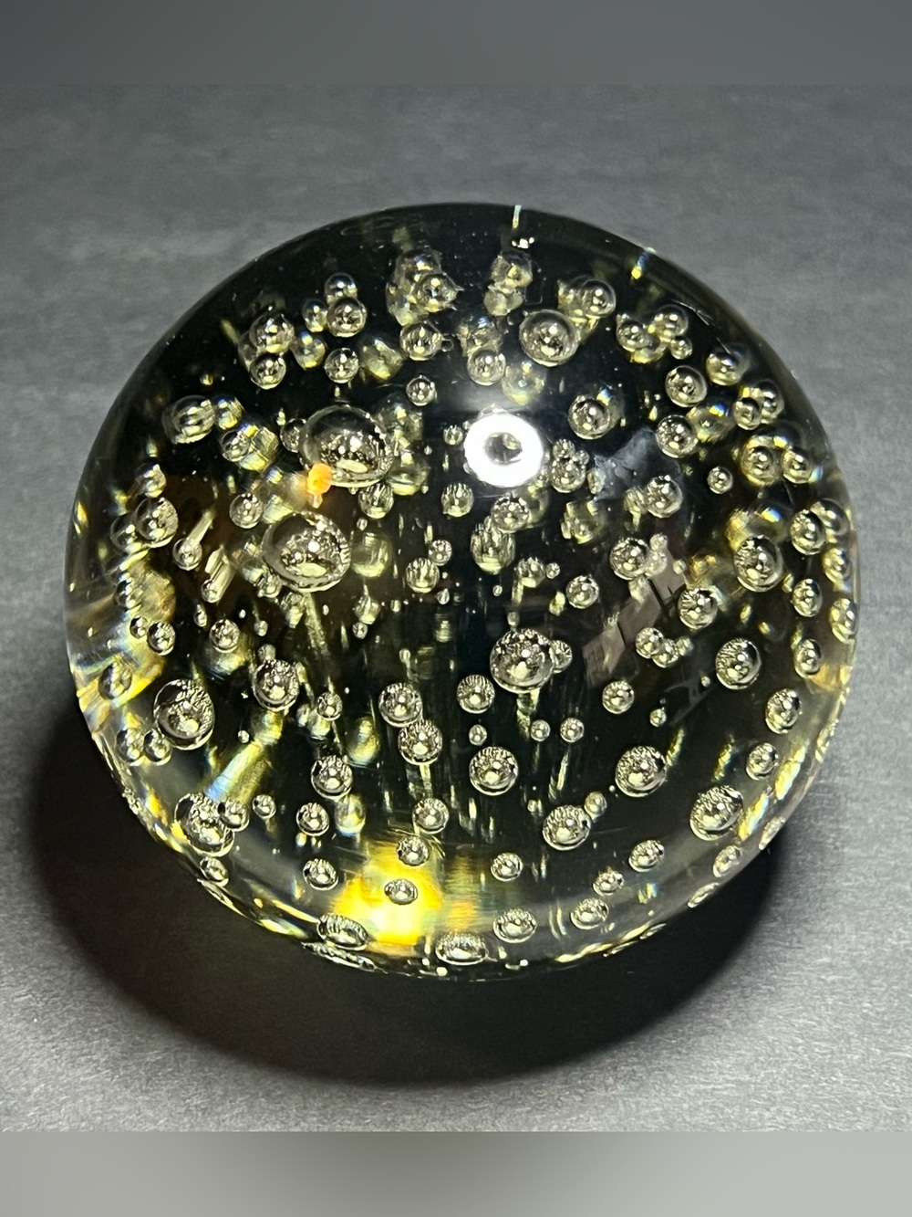 Vintage Clear Round Spherical Orb Art Glass Controlled Bubbles Paperweight 3.5"